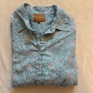 Clara the Label Aqua Blue Floral Cotton Button Up Shirt